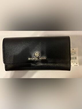 Michael Kors Black Pebbled Leather Zip Wallet with Gold Hardware